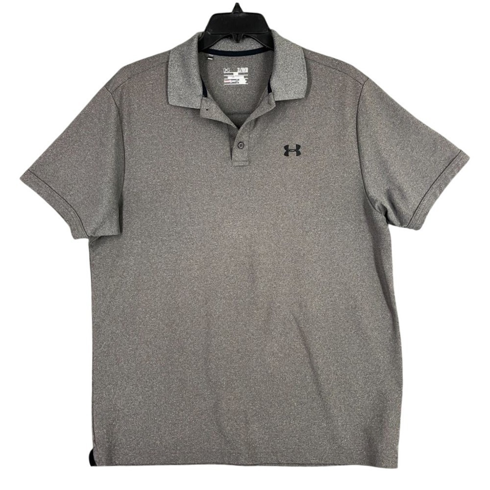 Under Armour Polo Shirt Men XL Gray Loose Heat gear Golfing Clubhouse Microfiber